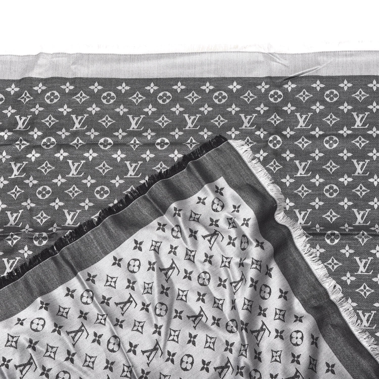 Louis Vuitton Wool Silk Monogram Denim Shawl Black 3 of 4