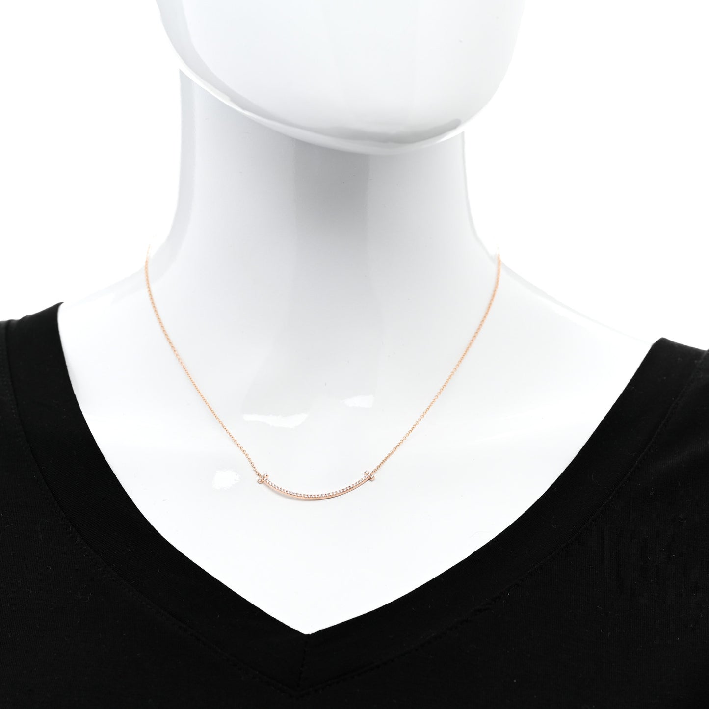 18K Rose Gold Diamond Small T Smile Pendant Necklace