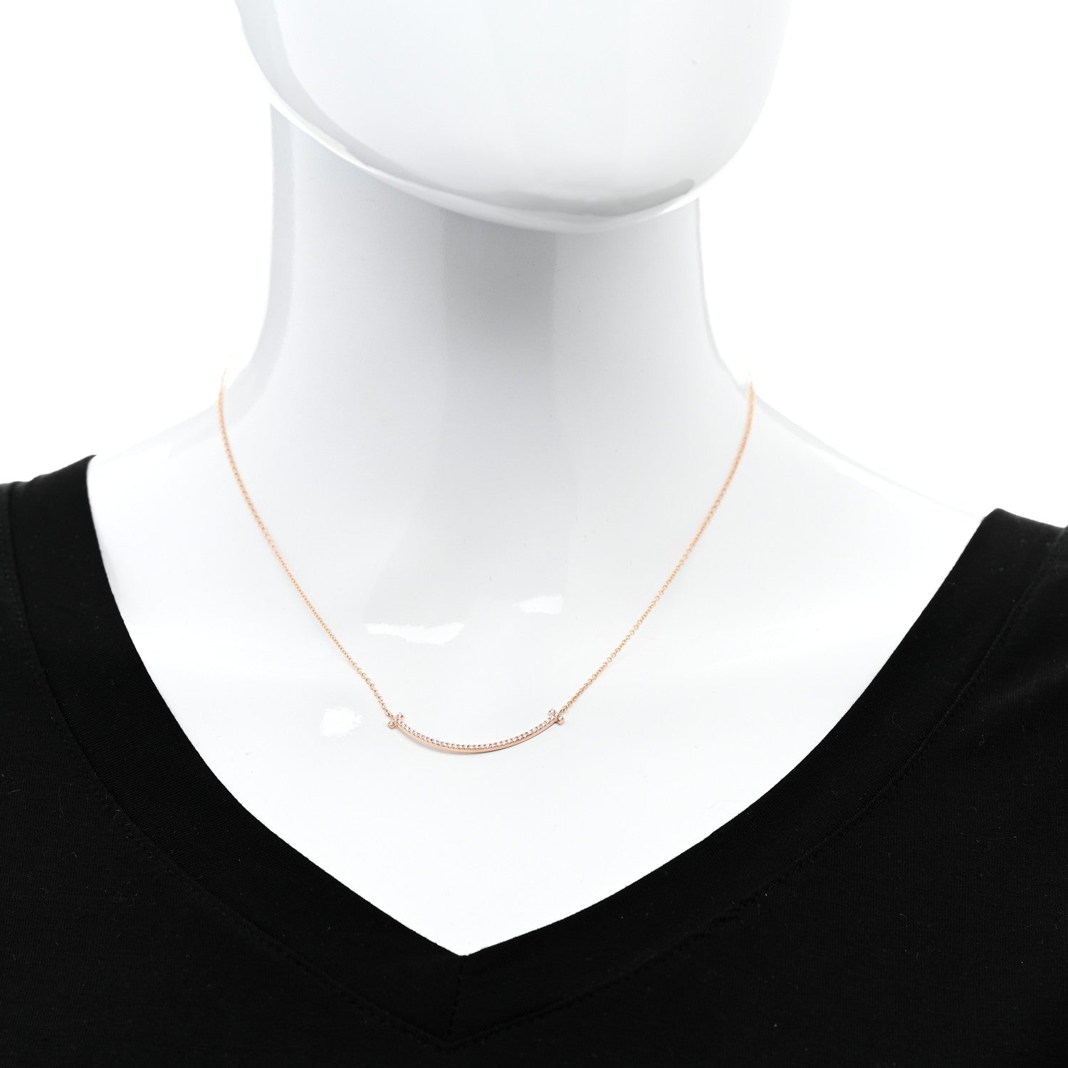 Tiffany 18K Rose Gold Diamond Small T Smile Pendant Necklace 2 of 7