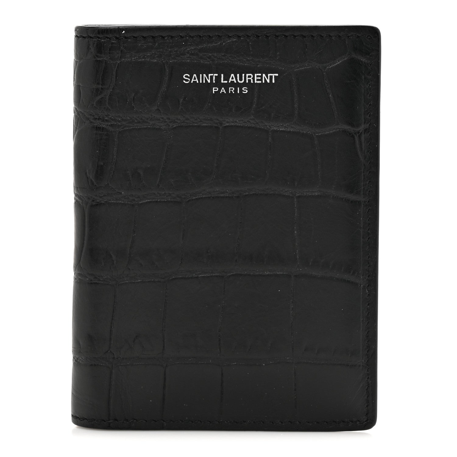 Saint Laurent Crocodile Embossed Bi-Fold Wallet Black 1 of 9