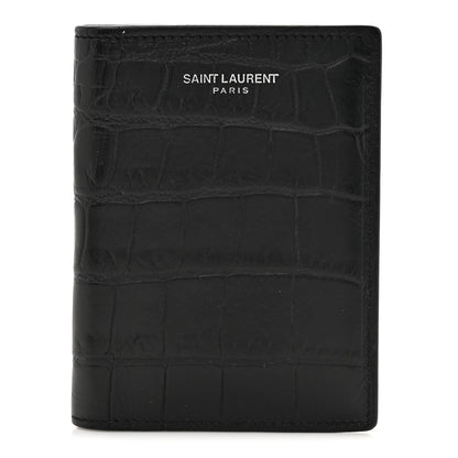 Saint Laurent Crocodile Embossed Bi-Fold Wallet Black 1 of 9