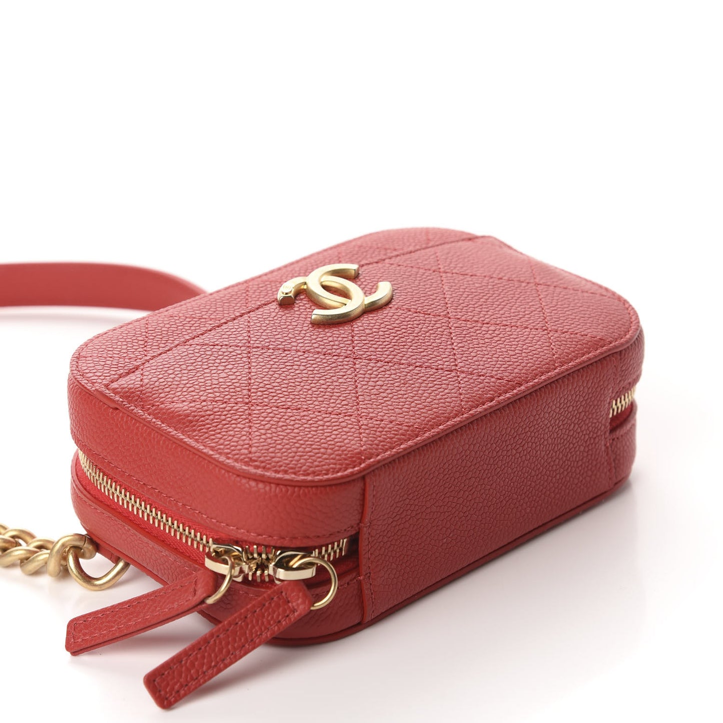 Grained Calfskin Quilted Waist Bag Red