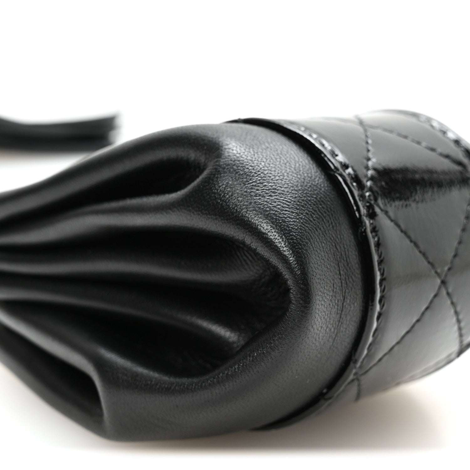 Chanel Crumpled Patent Lambskin Quilted Tassel Clutch With Chain Black 9 of 12