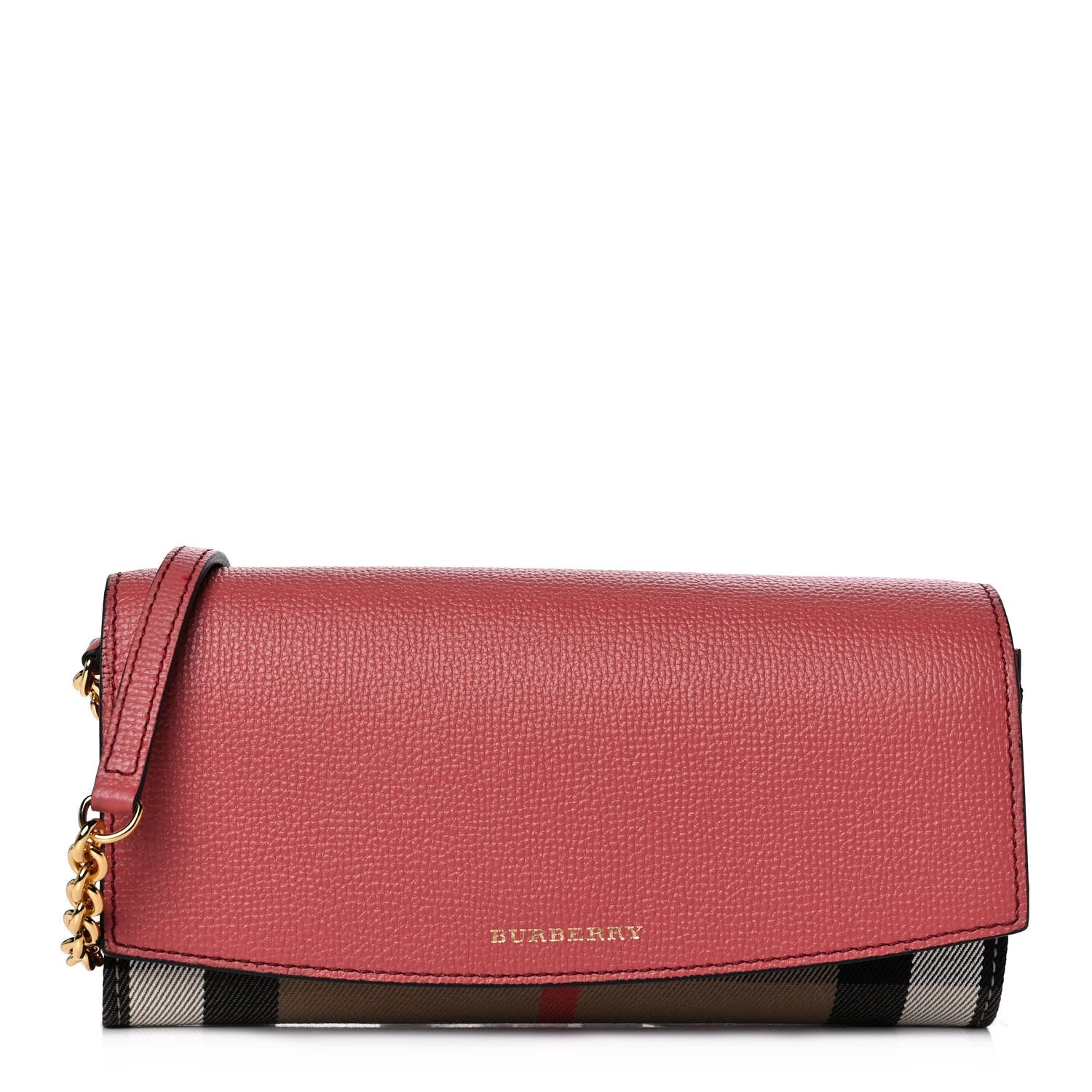 Burberry Calfskin House Check Henley Wallet On Chain Red 1 of 13