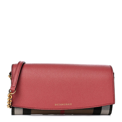 Burberry Calfskin House Check Henley Wallet On Chain Red 1 of 13