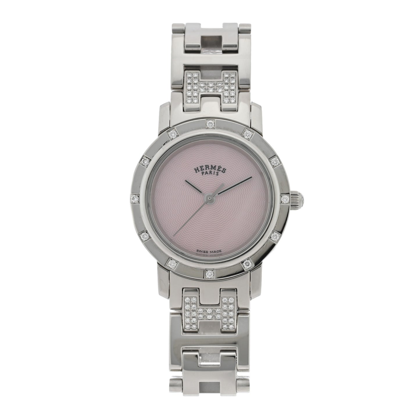 Stainless Steel Diamond Pink Mother of Pearl 24mm Clipper Nacre Quartz Watch