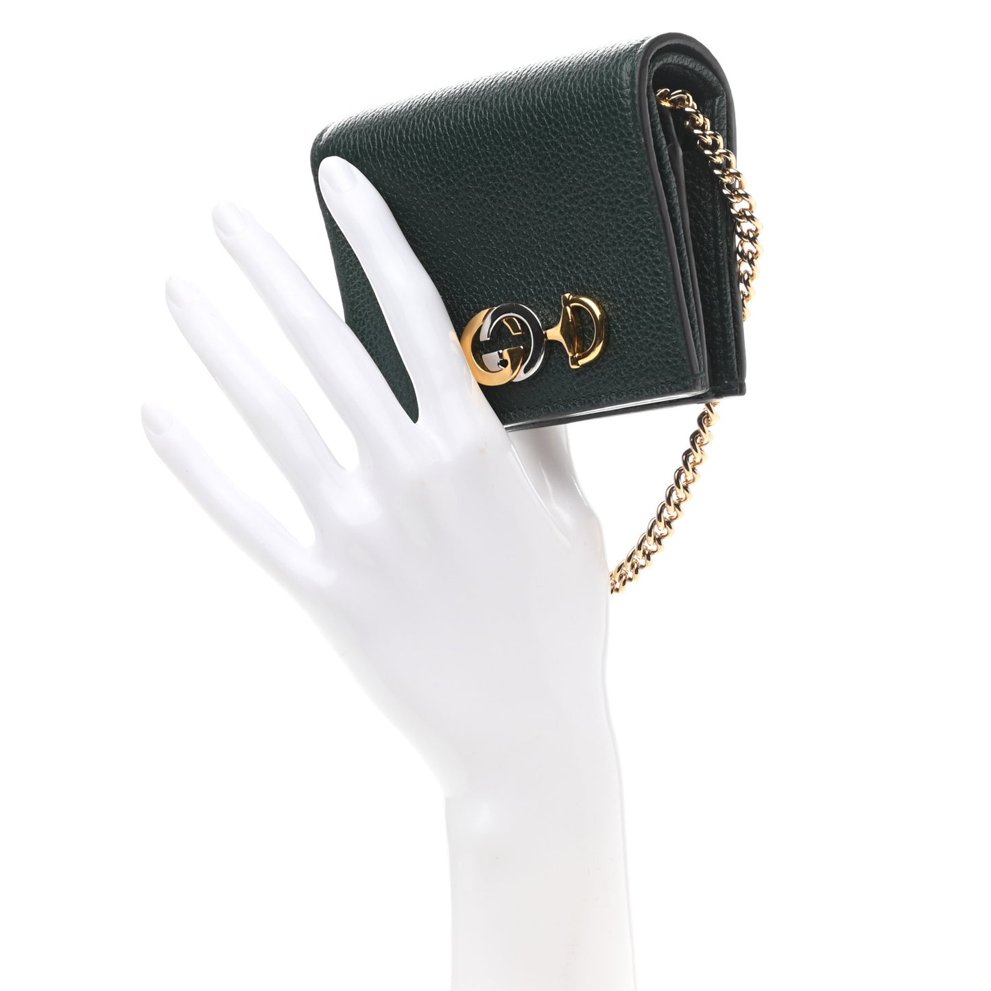 Grainy Calfskin Zumi Chain Card Case Wallet Vintage Green