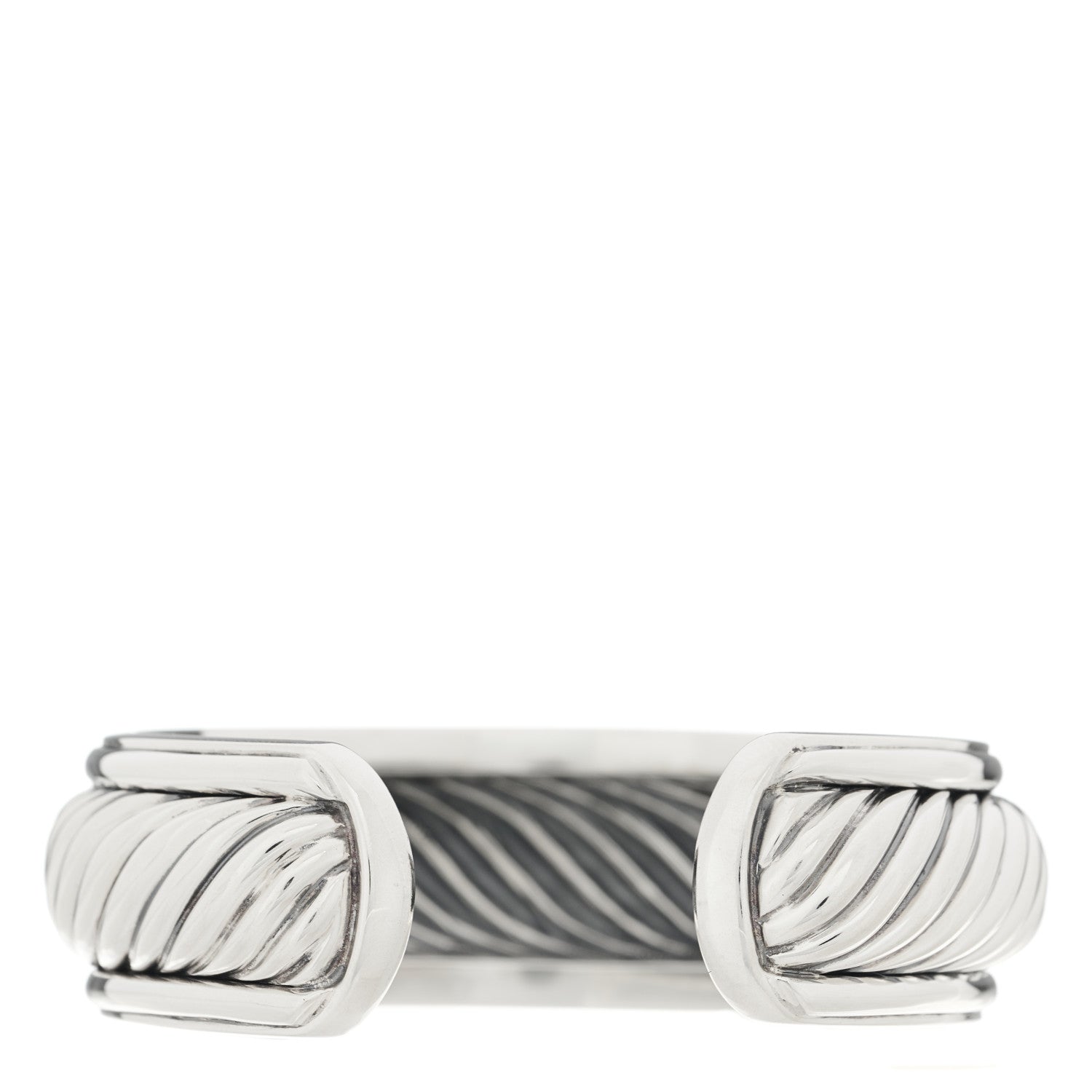 David Yurman Sterling Silver Diamond 20mm Sculpted Cable Cuff Bracelet 2 of 3