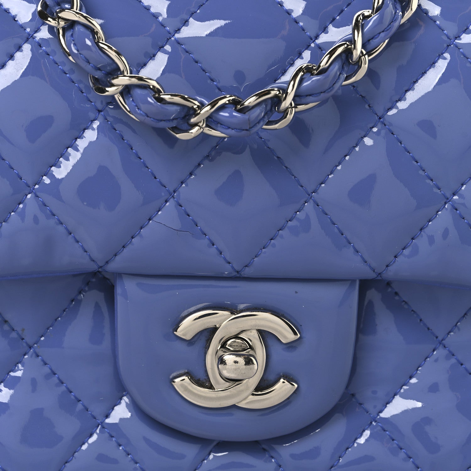 Chanel Patent Calfskin Quilted Mini Rectangular Flap Blue 8 of 13