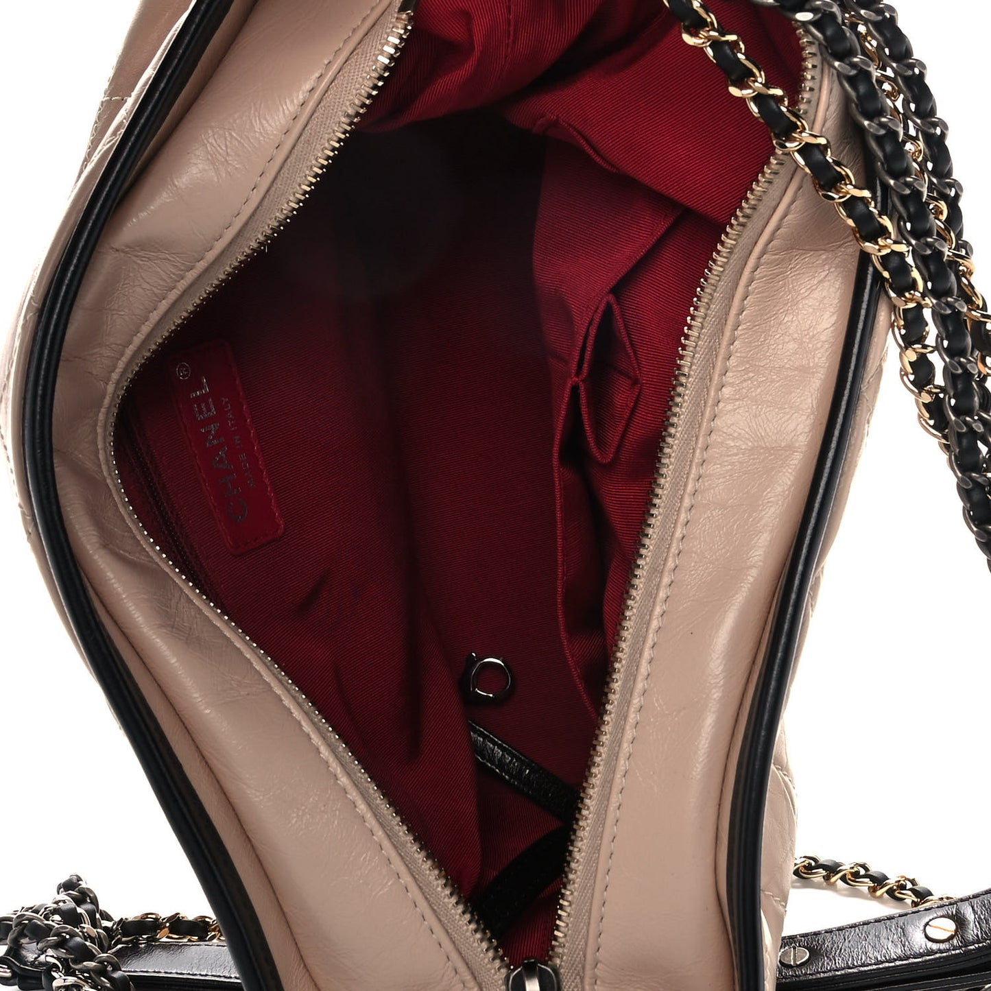 Aged Calfskin Quilted Medium Gabrielle Hobo Beige Black