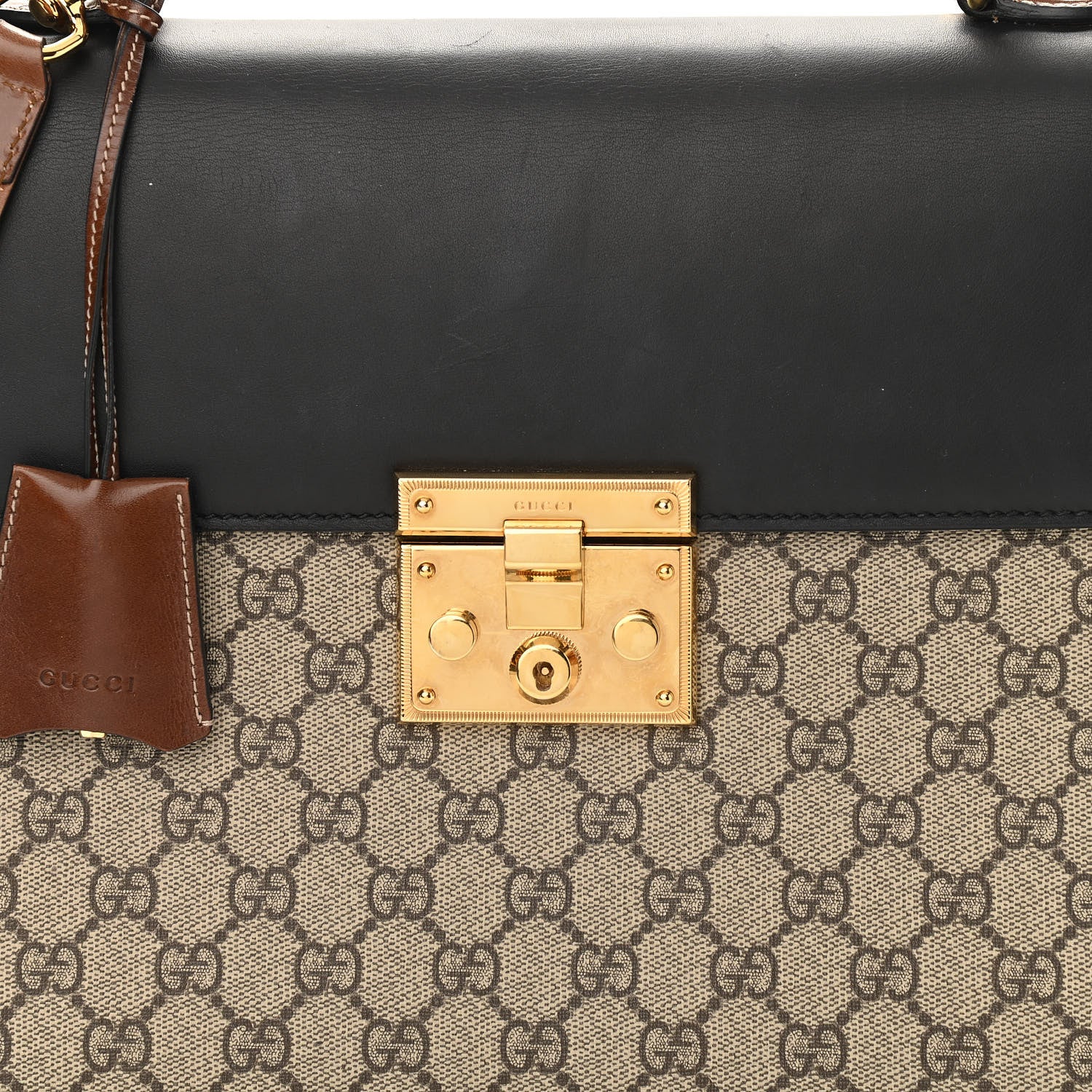 Gucci GG Supreme Monogram Calfskin Medium Padlock Top Handle Bag Beige Black Cuir 8 of 11