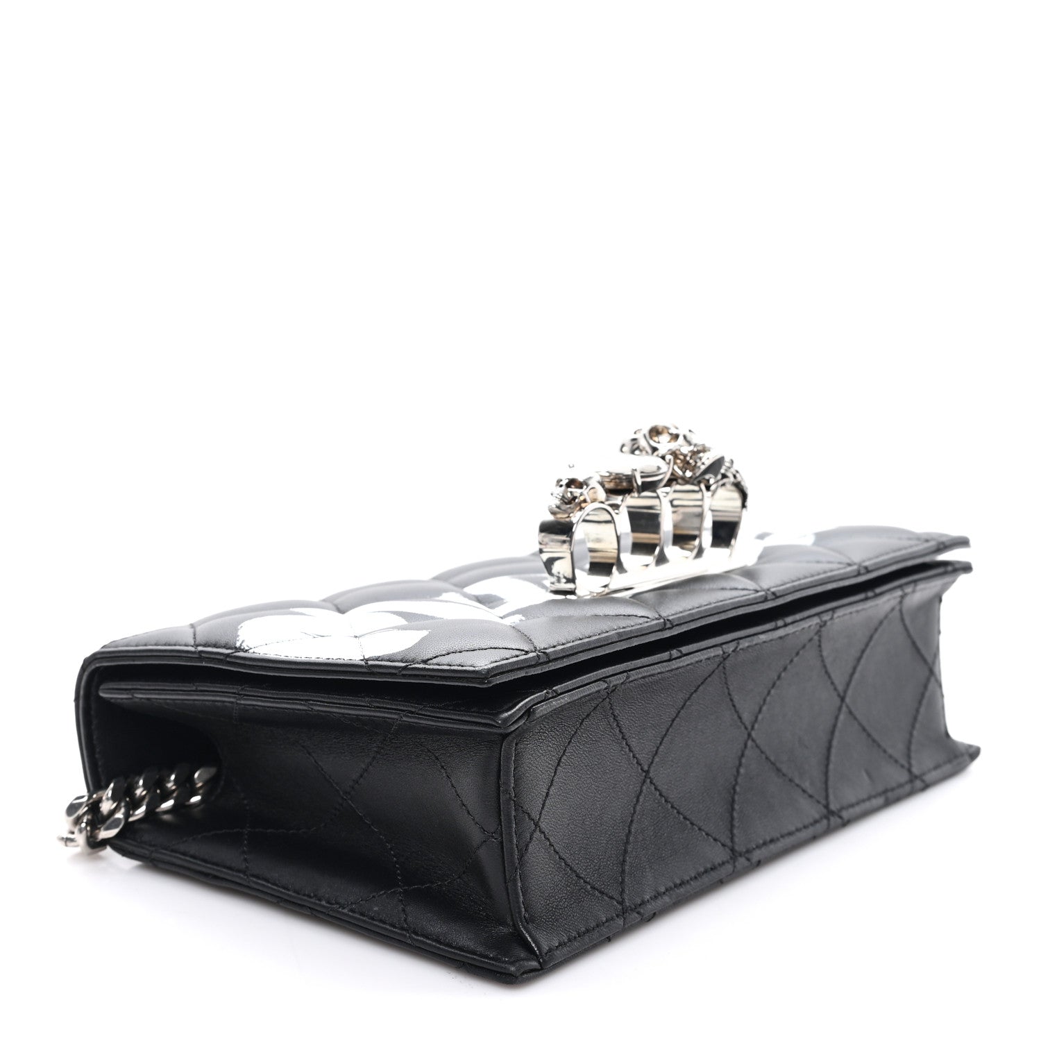 Alexander McQueen Calfskin Quilted Graffiti Knuckle Shoulder Bag Black 4 of 9