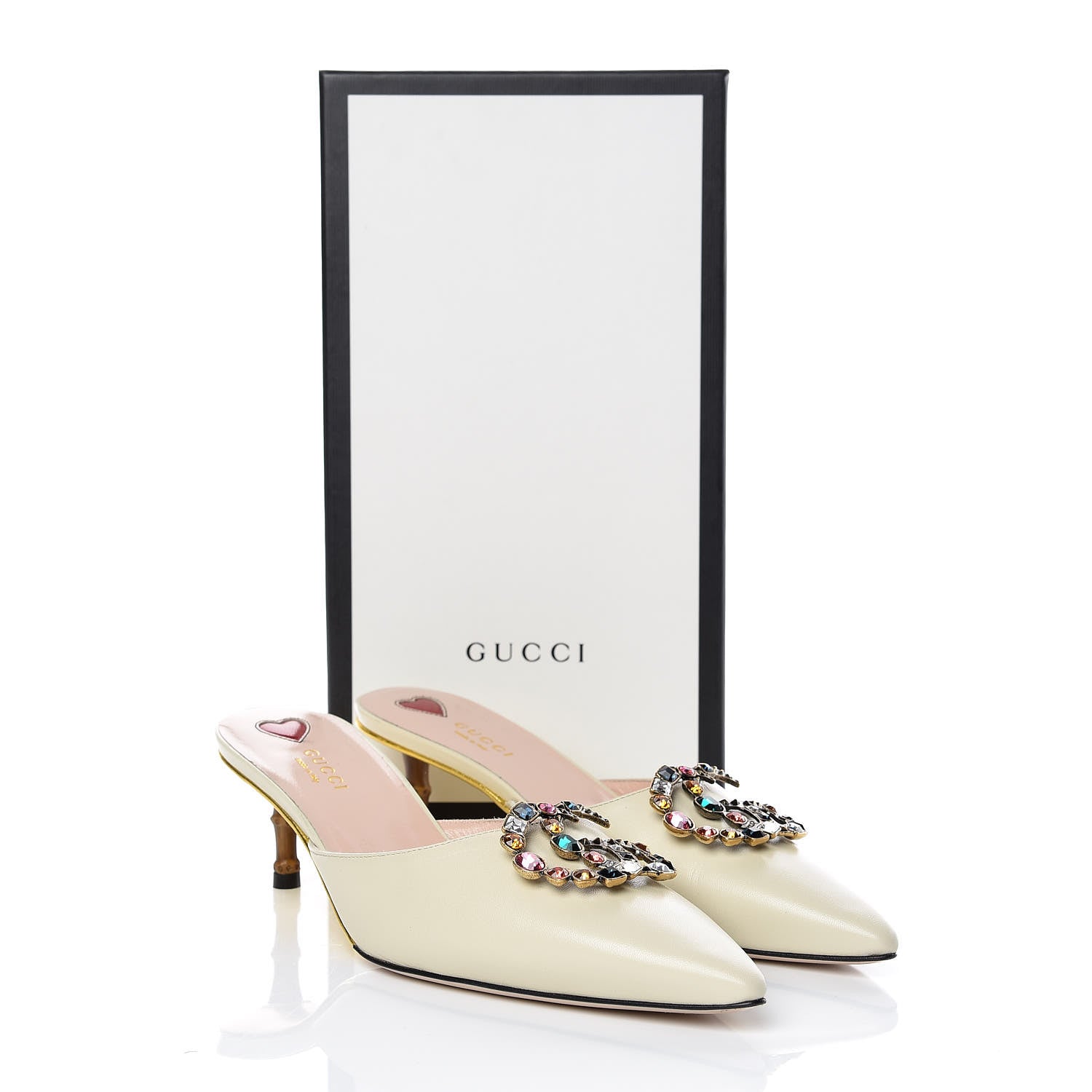 Gucci Malaga Kid Crystal GG Unia Mules 39 Vintage White 9 of 9