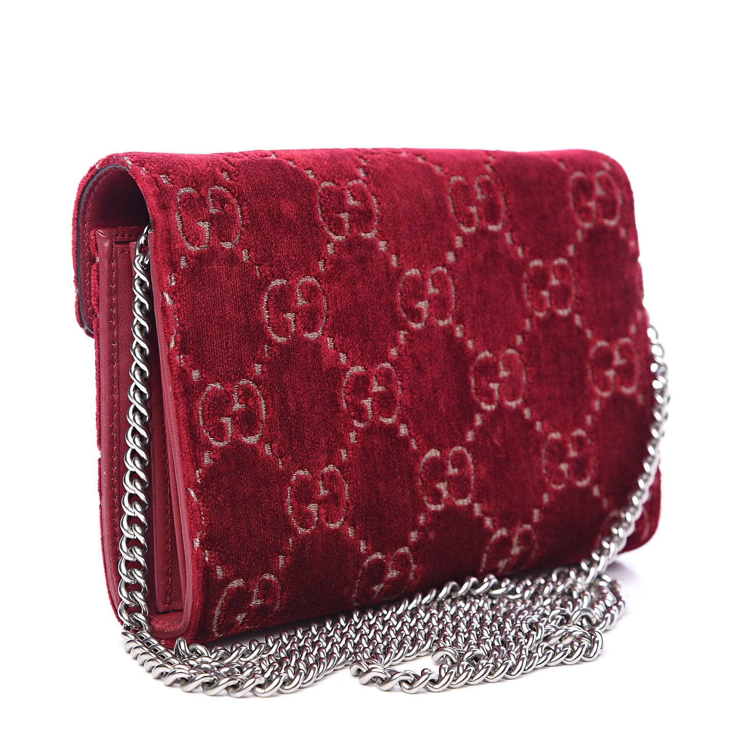 Velvet GG Monogram Mini Dionysus Chain Wallet Red Cipria