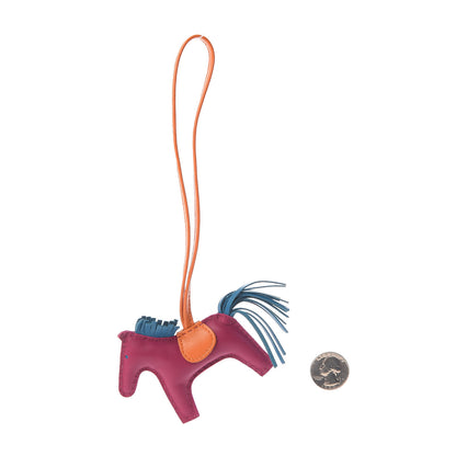 Hermes Milo Lambskin Grigri Rodeo Horse Bag Charm PM Tosca Bleu Izmir Orange 2 of 3