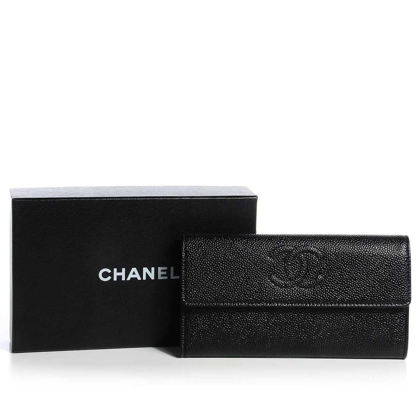 Caviar Large Gusset Flap Wallet Black