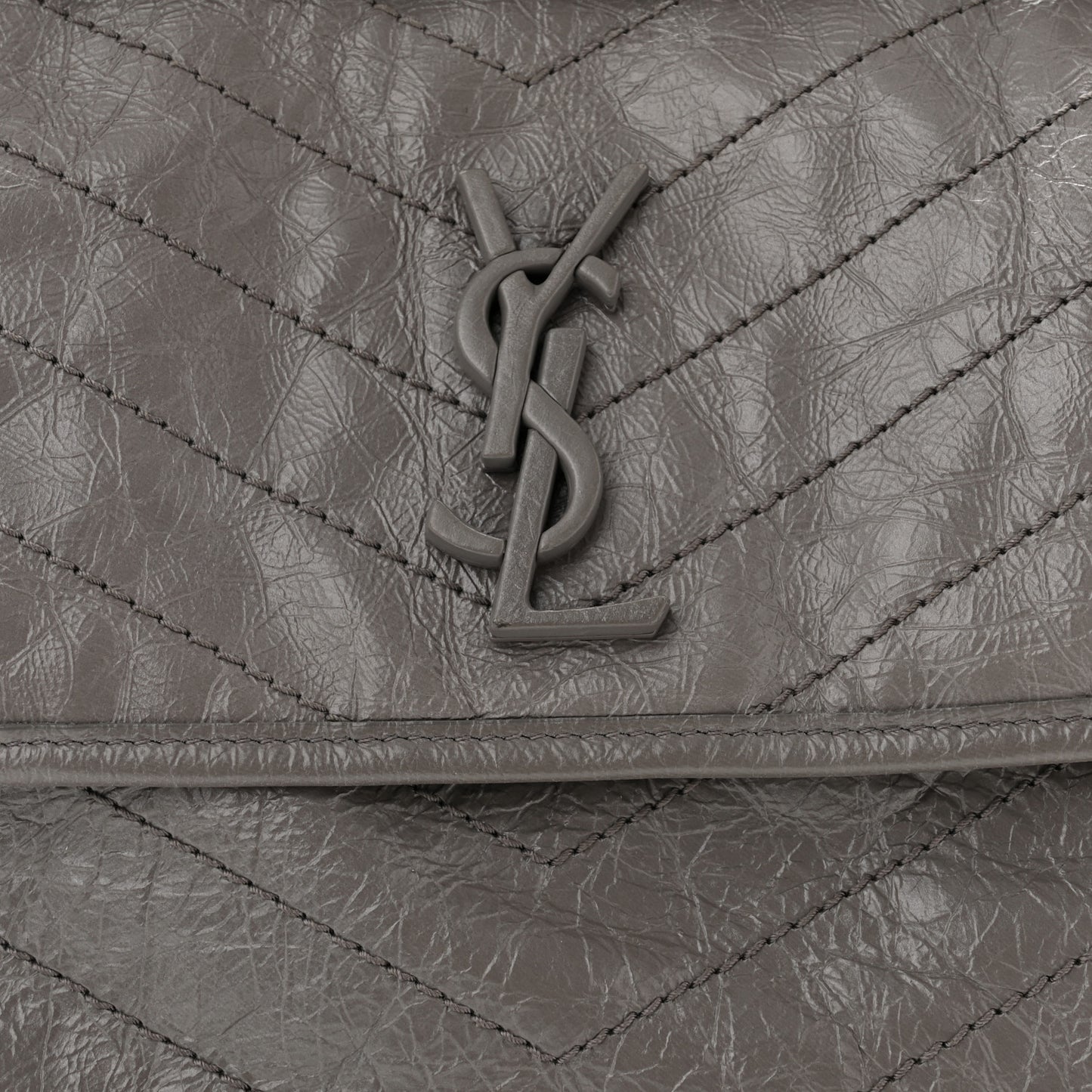 Crinkled Calfskin Matelasse Monogram Medium Niki Chain Satchel Fog