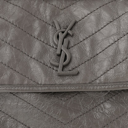 Saint Laurent Crinkled Calfskin Matelasse Monogram Medium Niki Chain Satchel Fog 7 of 9