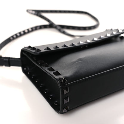 Valentino Garavani Vitello Monochrome Mini Rockstud Flap Wallet on Strap Black 7 of 8