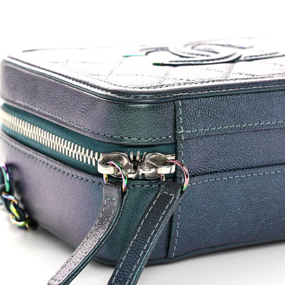 Chanel Iridescent Caviar Quilted Small CC Filigree Vanity Case Dark Turquoise 9 of 10