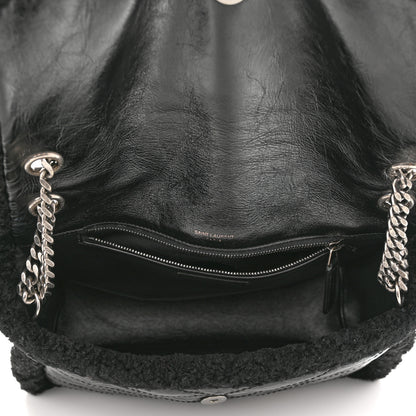 Saint Laurent Crinkled Calfskin Shearling Monogram Medium Niki Chain Satchel Black 5 of 11