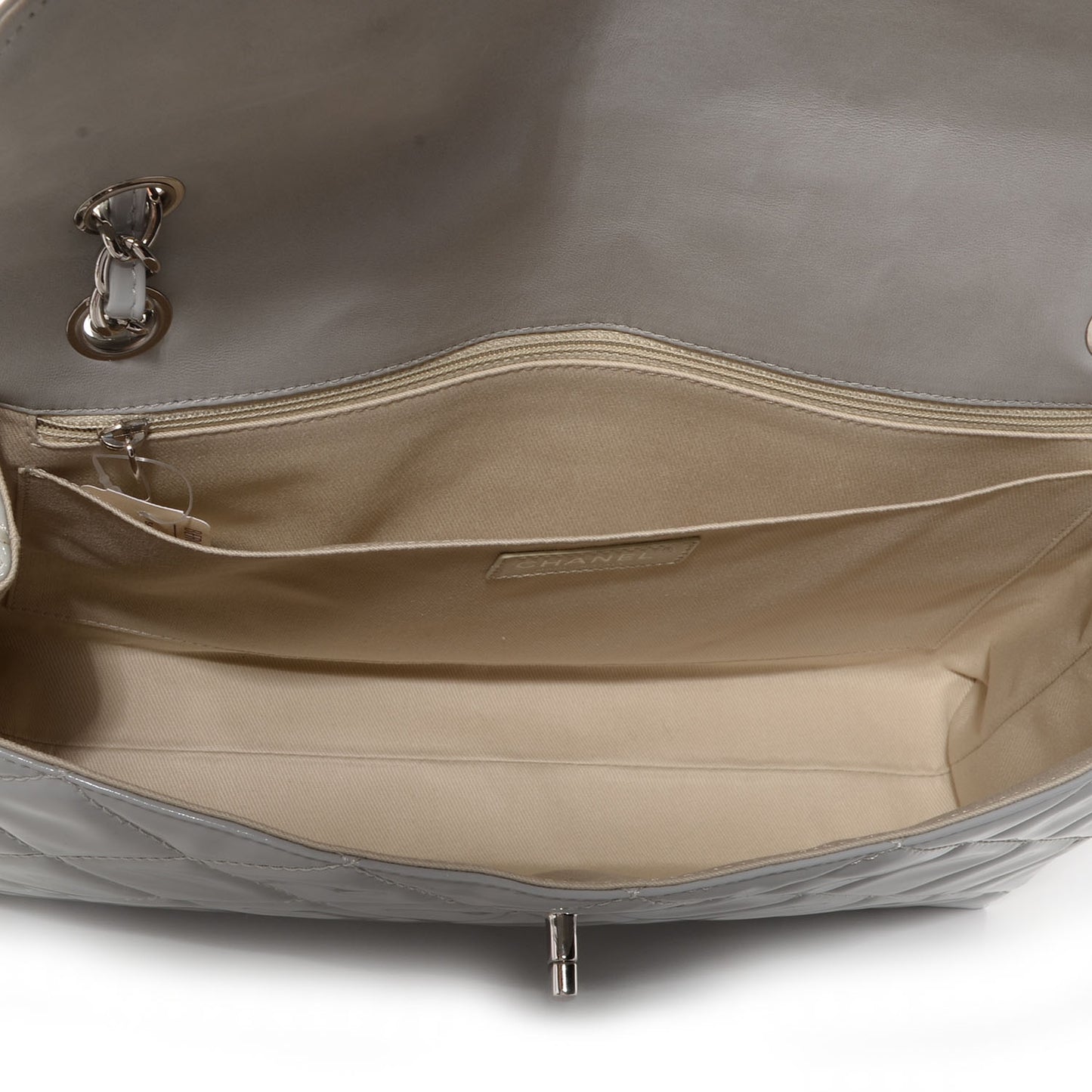 Vinyl Quilted In the Business Flap Bag Light Grey