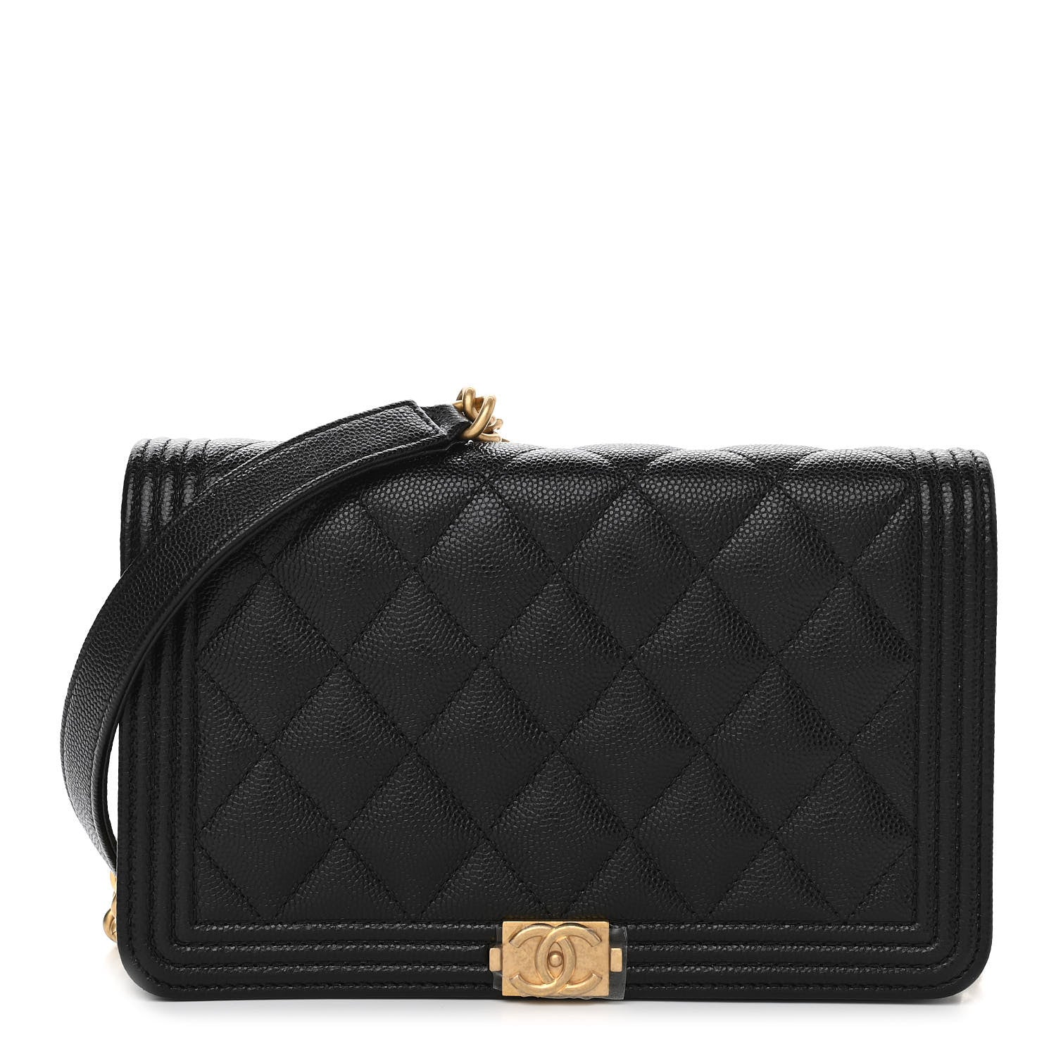 Chanel Caviar Quilted Boy Wallet On Chain WOC Black 1 of 12