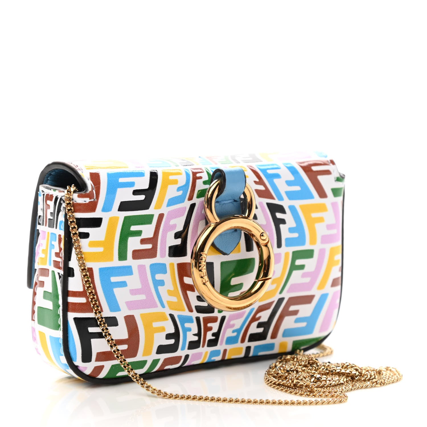 Fendi X SARAH COLEMAN Vitello Liberty Ceylon Micro FF Fish Eye Embossed Nano Baguette Charm Multicolor Cyber Blue 3 of 7