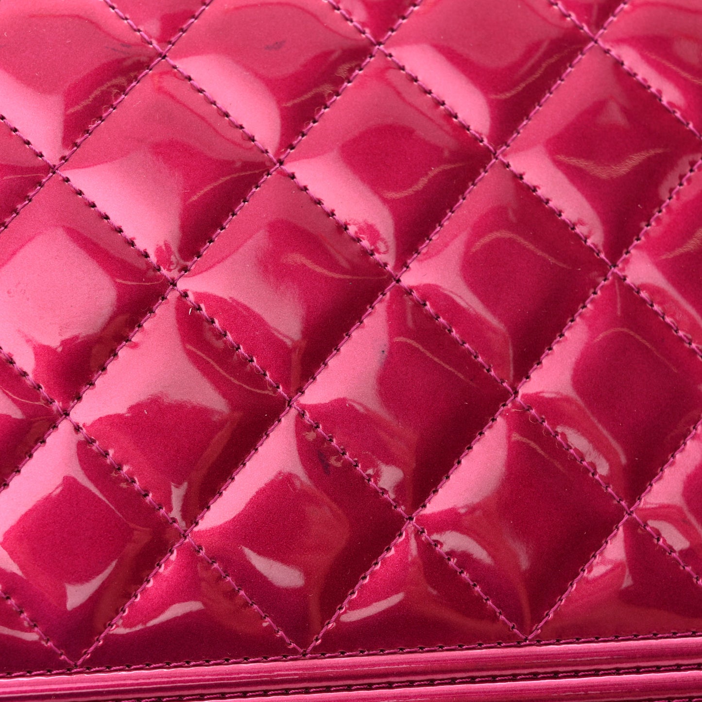 Metallic Patent Calfskin Quilted Boy Wallet on Chain WOC Fuchsia