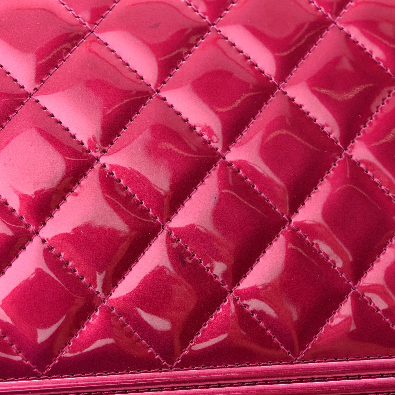 Chanel Metallic Patent Calfskin Quilted Boy Wallet on Chain WOC Fuchsia 16 of 16
