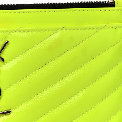 Saint Laurent Patent Grain De Poudre Matelasse Chevron Monogram Bill Pouch Neon Yellow 11 of 13