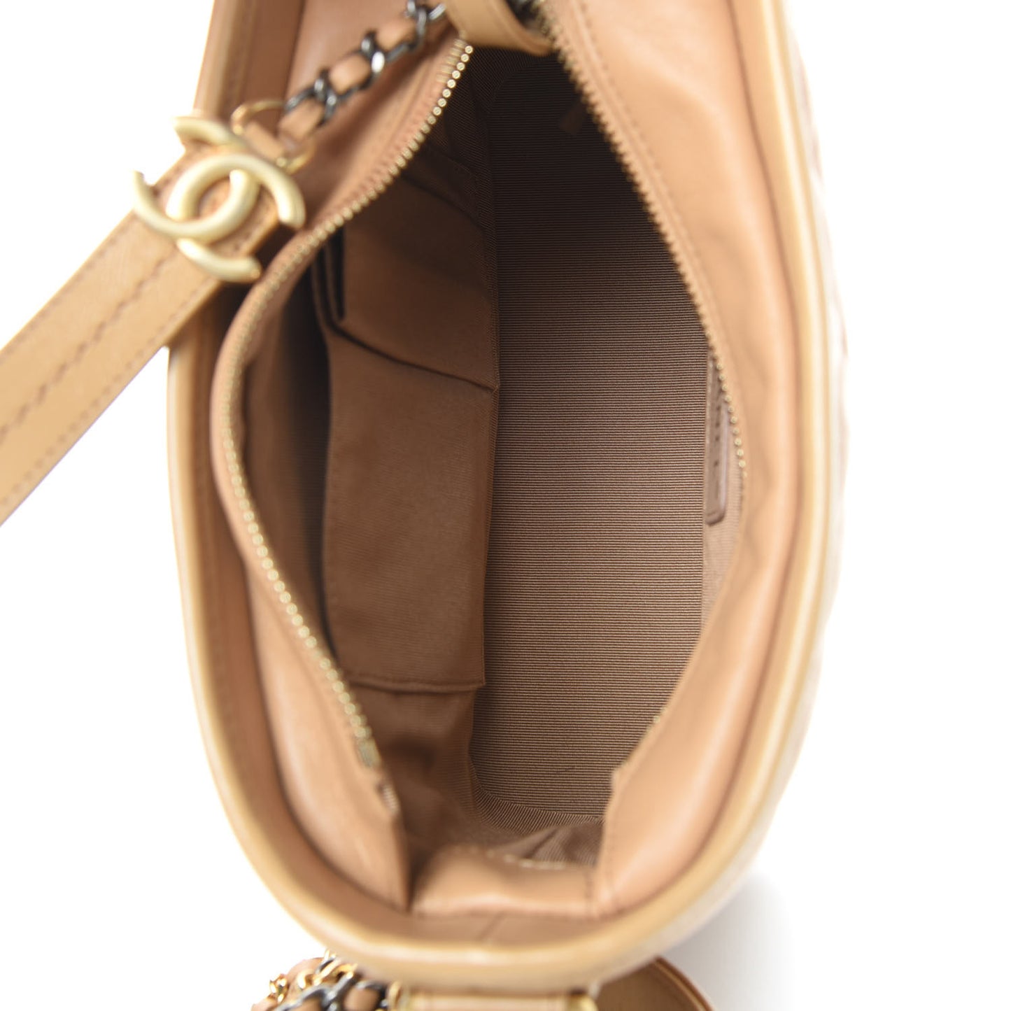 Aged Calfskin Chevron Quilted Small Gabrielle Hobo Beige
