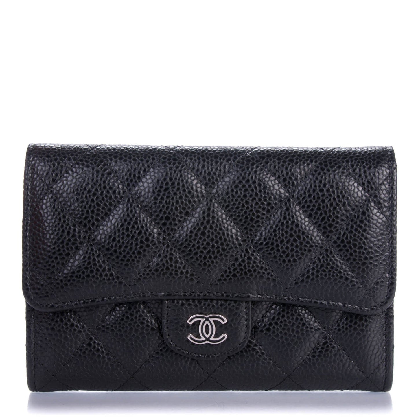 Caviar Quilted Small Flap Wallet Black