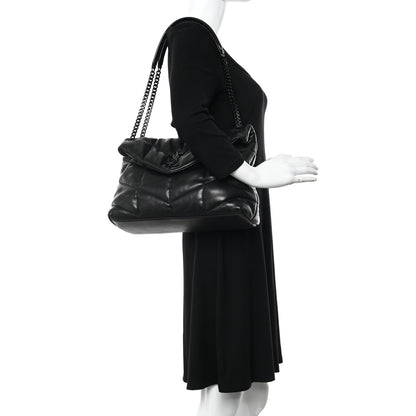 Saint Laurent Lambskin Quilted Monogram Monochrome Medium Loulou Puffer Chain Satchel Black 2 of 14