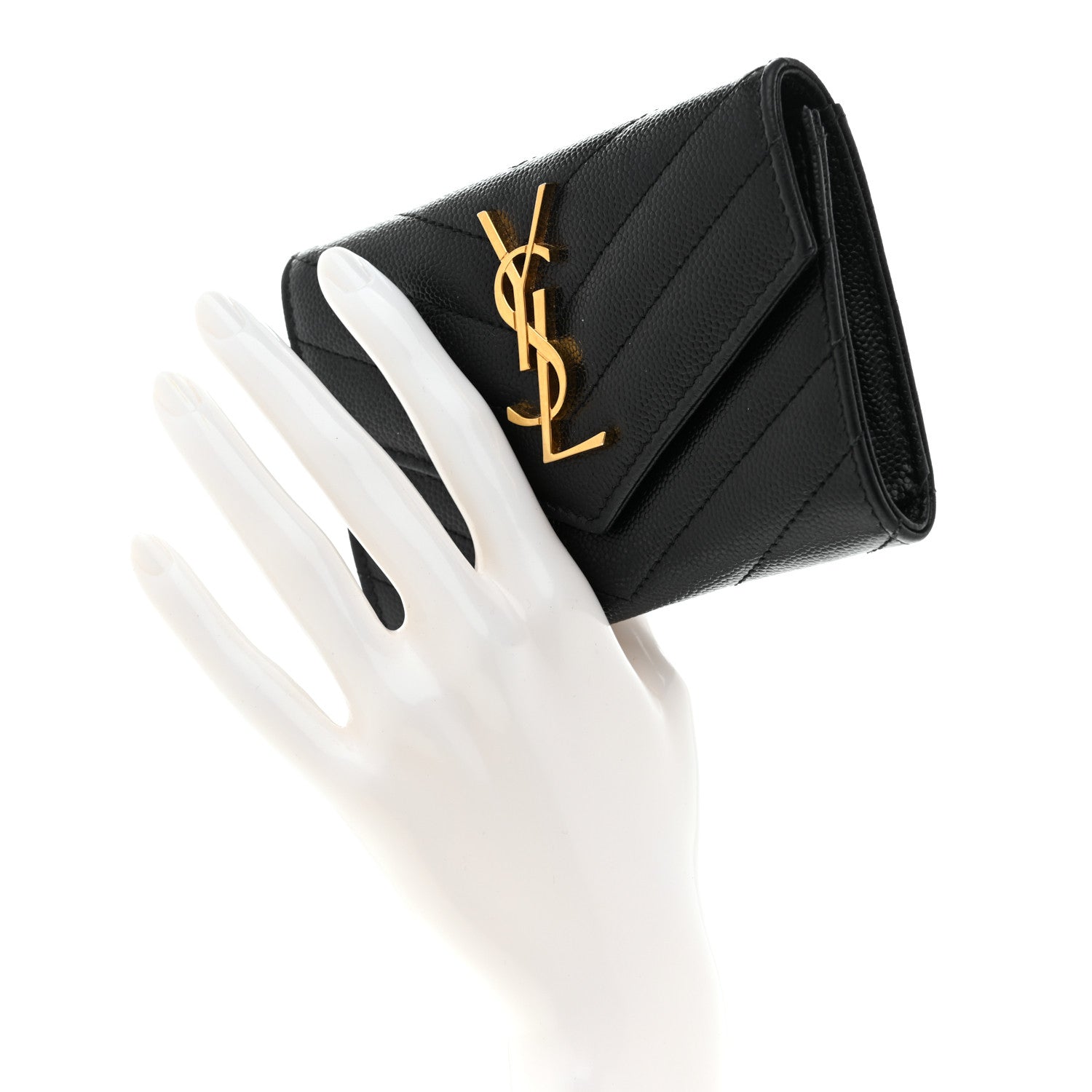 Saint Laurent Grain De Poudre Matelasse Chevron Small Monogram Envelope Wallet Black 2 of 7