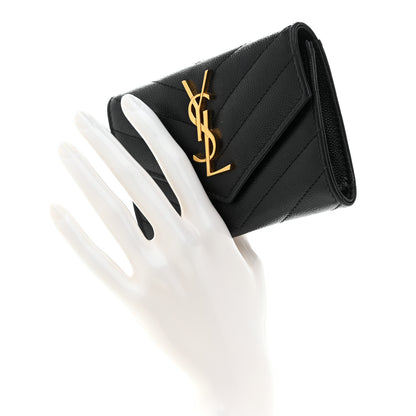 Saint Laurent Grain De Poudre Matelasse Chevron Small Monogram Envelope Wallet Black 2 of 7