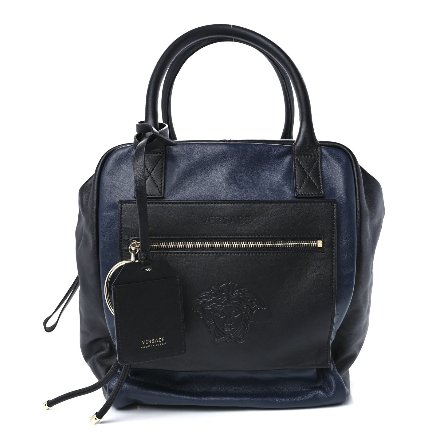 Calfskin Day Dreamer Satchel Black Navy