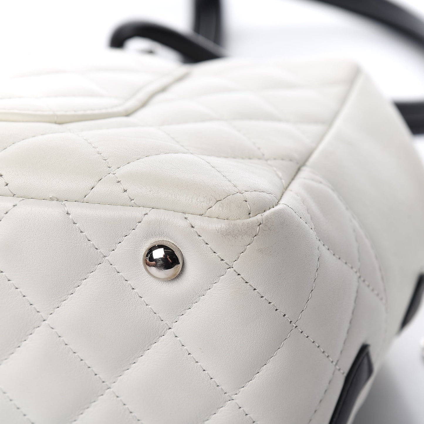 Calfskin Quilted Large Cambon Bowler White Black
