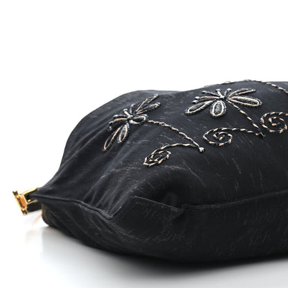 Fendi Neoprene Raffia Flower Embroidered Shoulder Bag Black 6 of 9
