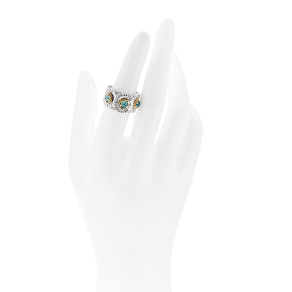Buccellati Sterling Silver Gold Vermeil Blue Agate Blossoms Daisy Color Eternelle Ring 53 6.25 2 of 6