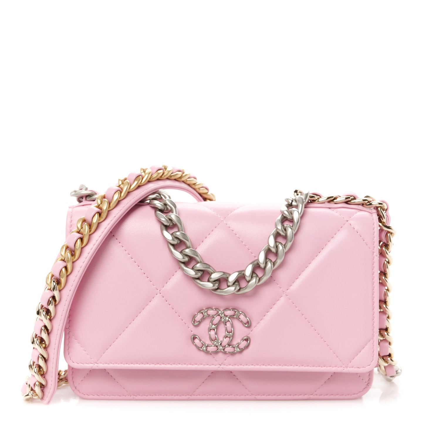 Lambskin Quilted Chanel 19 Wallet On Chain WOC Pink