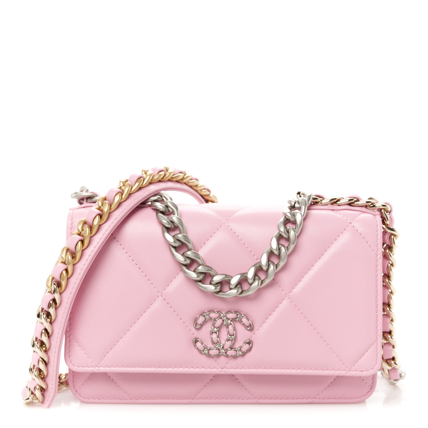 Chanel Lambskin Quilted Chanel 19 Wallet On Chain WOC Pink 1 of 12