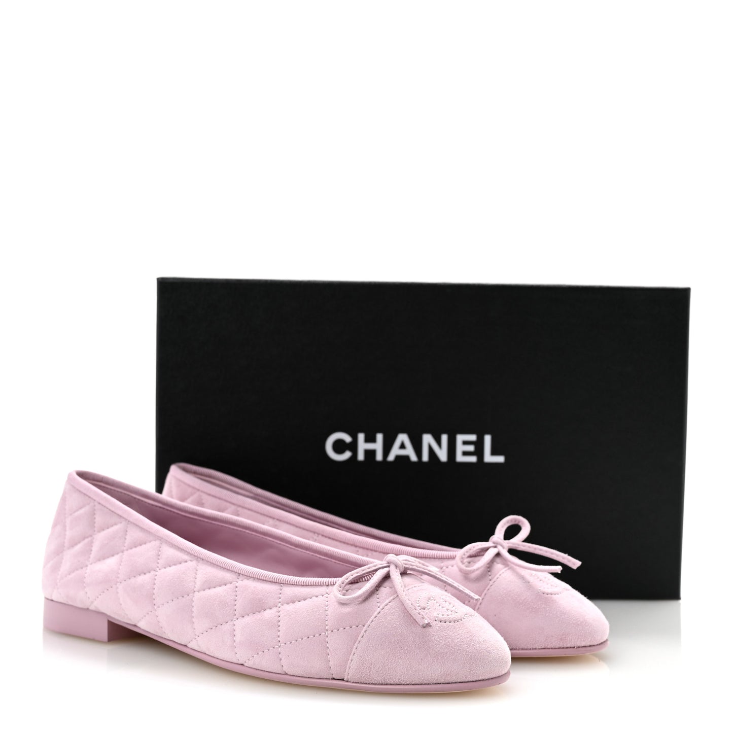 Suede Kidskin Quilted Cap Toe CC Ballerina Flats 38.5 Light Pink