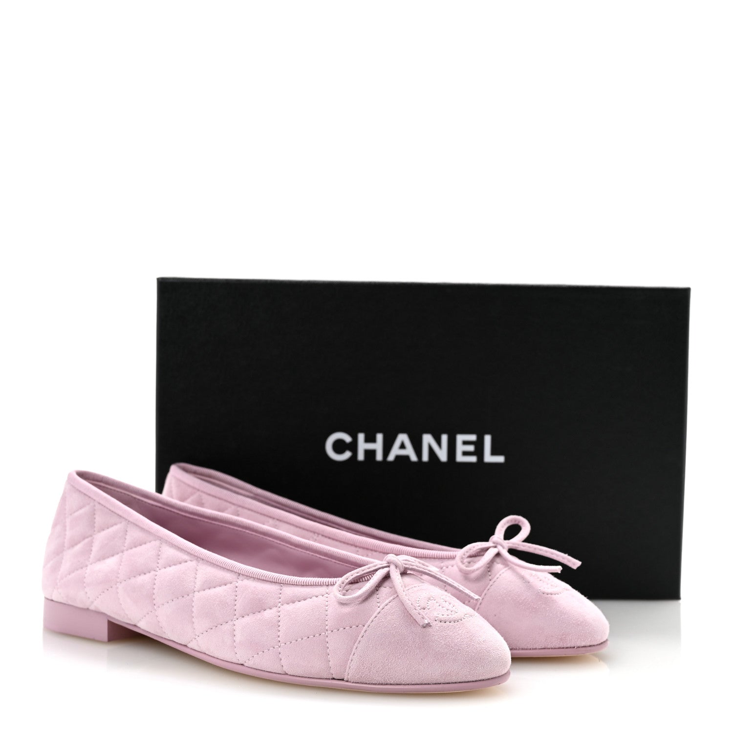 Chanel Suede Kidskin Quilted Cap Toe CC Ballerina Flats 38.5 Light Pink 10 of 10