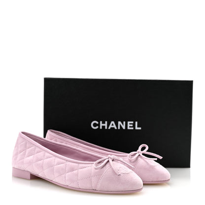 Chanel Suede Kidskin Quilted Cap Toe CC Ballerina Flats 38.5 Light Pink 10 of 10