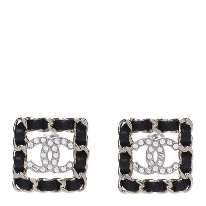 Chanel Crystal Lambskin Chain Sergeant Stud Earrings Black Gold 1 of 5