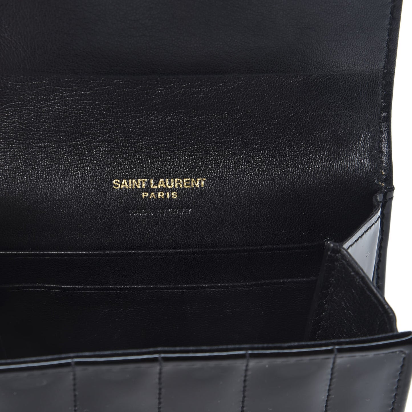 Patent Matelasse Monogram Vicky Tri-Fold Wallet Black
