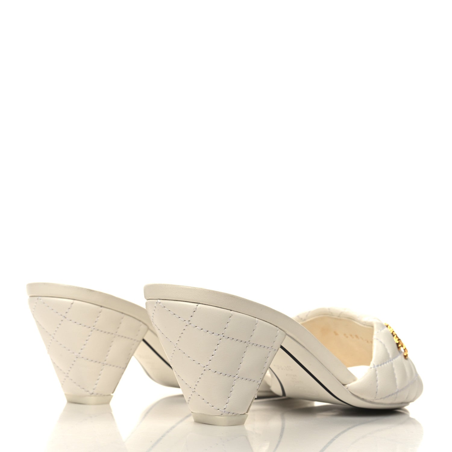 Chanel Lambskin Quilted Textured CC Mules 37.5 White 4 of 8