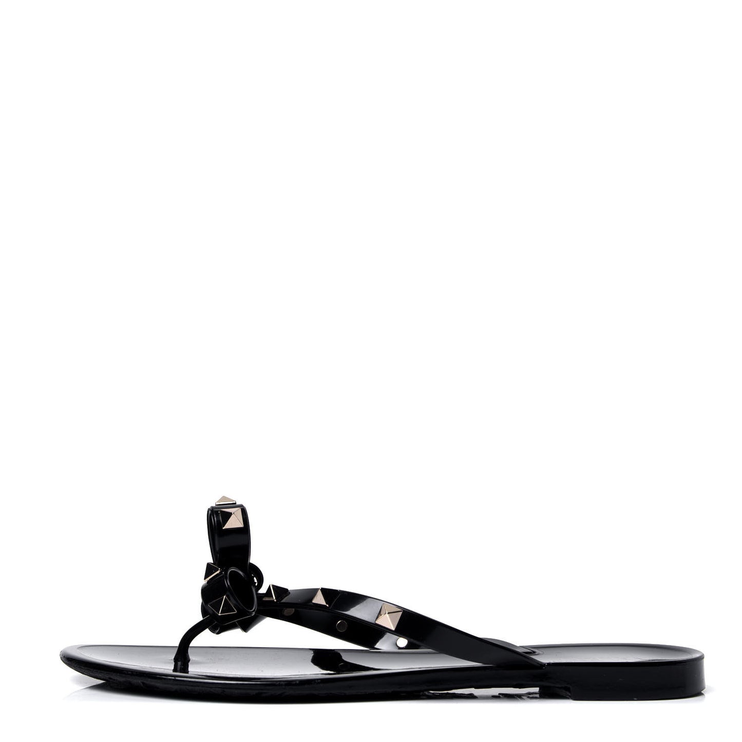 PVC Jelly Rockstud Bow Thong Sandals 37 Black