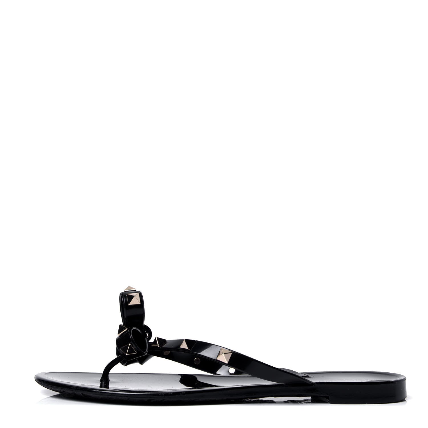 Valentino Garavani PVC Jelly Rockstud Bow Thong Sandals 37 Black 1 of 6